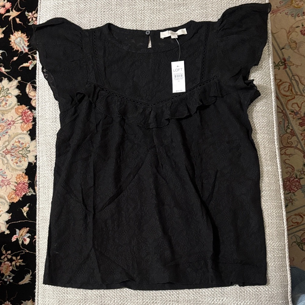 LOFT Elegant Black Ruffle Blouse